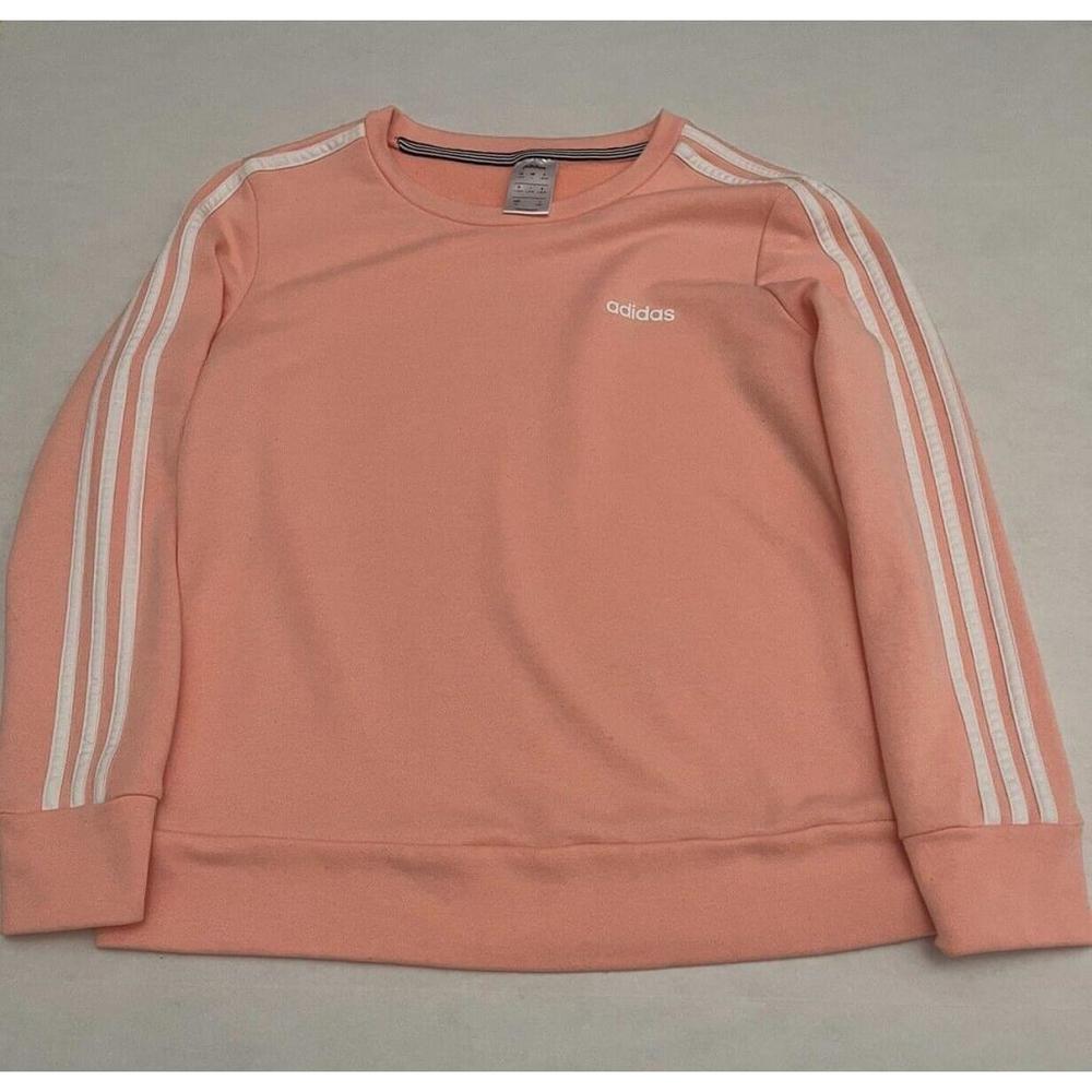 Adidas Crewneck Sweatshirt Pink Three Stripes Fleece Lined Pullover Women Size L